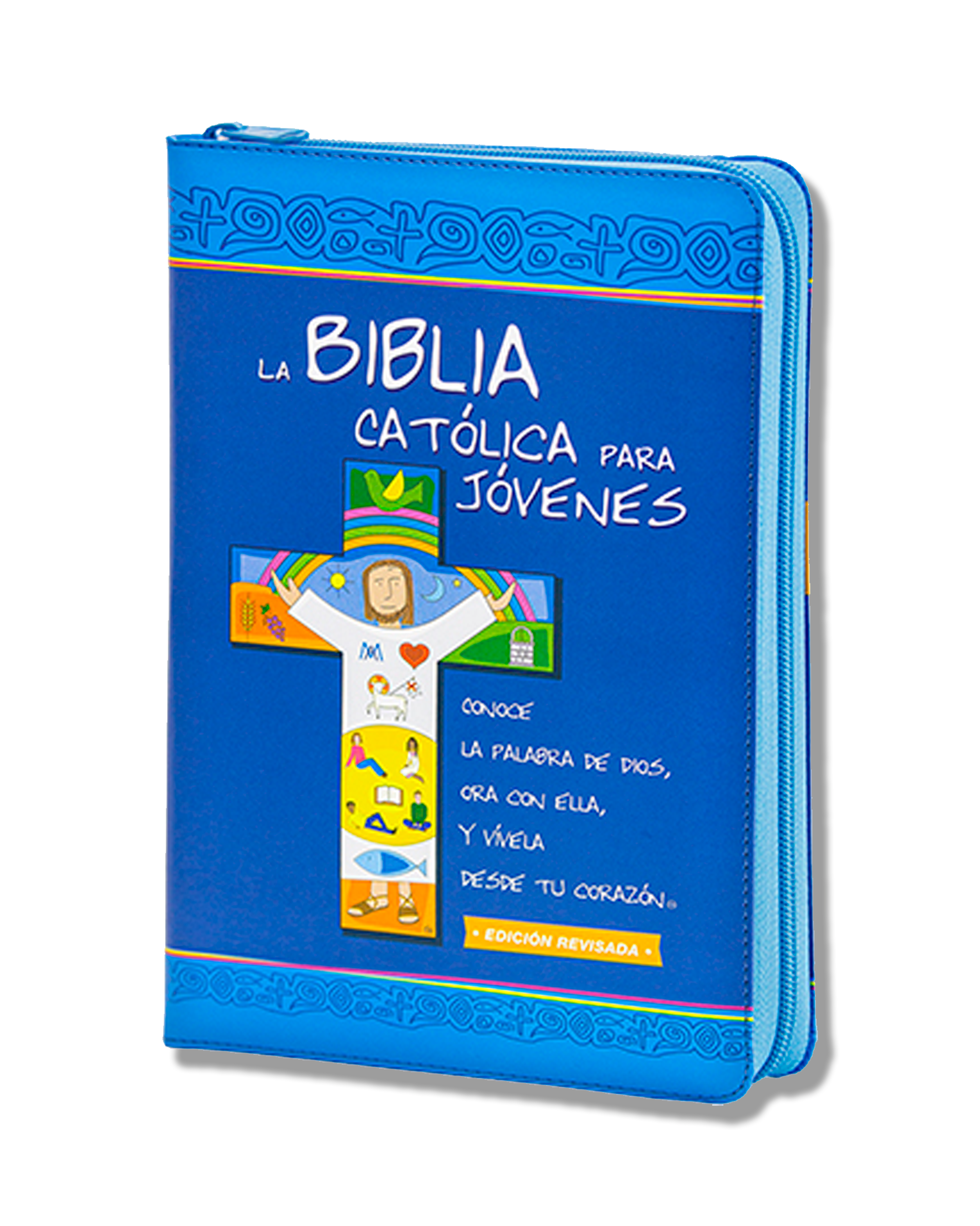 La Biblia Católica Para Jóvenes Junior Símil Piel Azul Con Cremallera